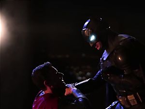 Superheroes battle. Dark Knight Rises, stud of Steel and Amazon Diana